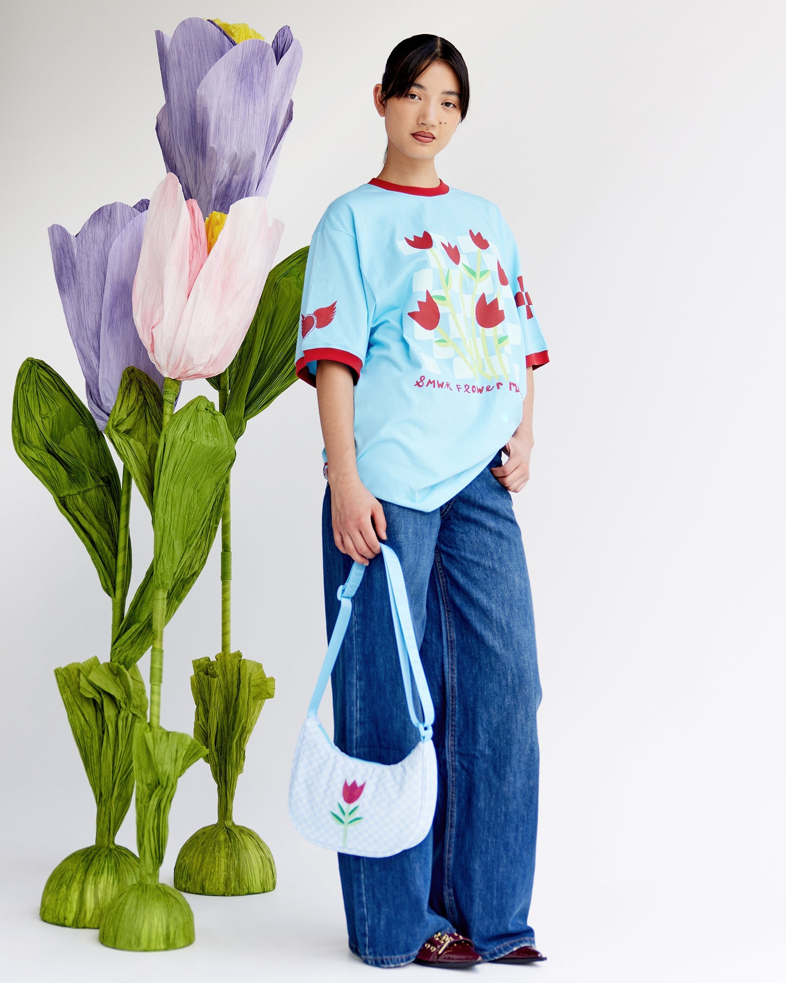 Blue Buy Myself Flowers Oversized Tee