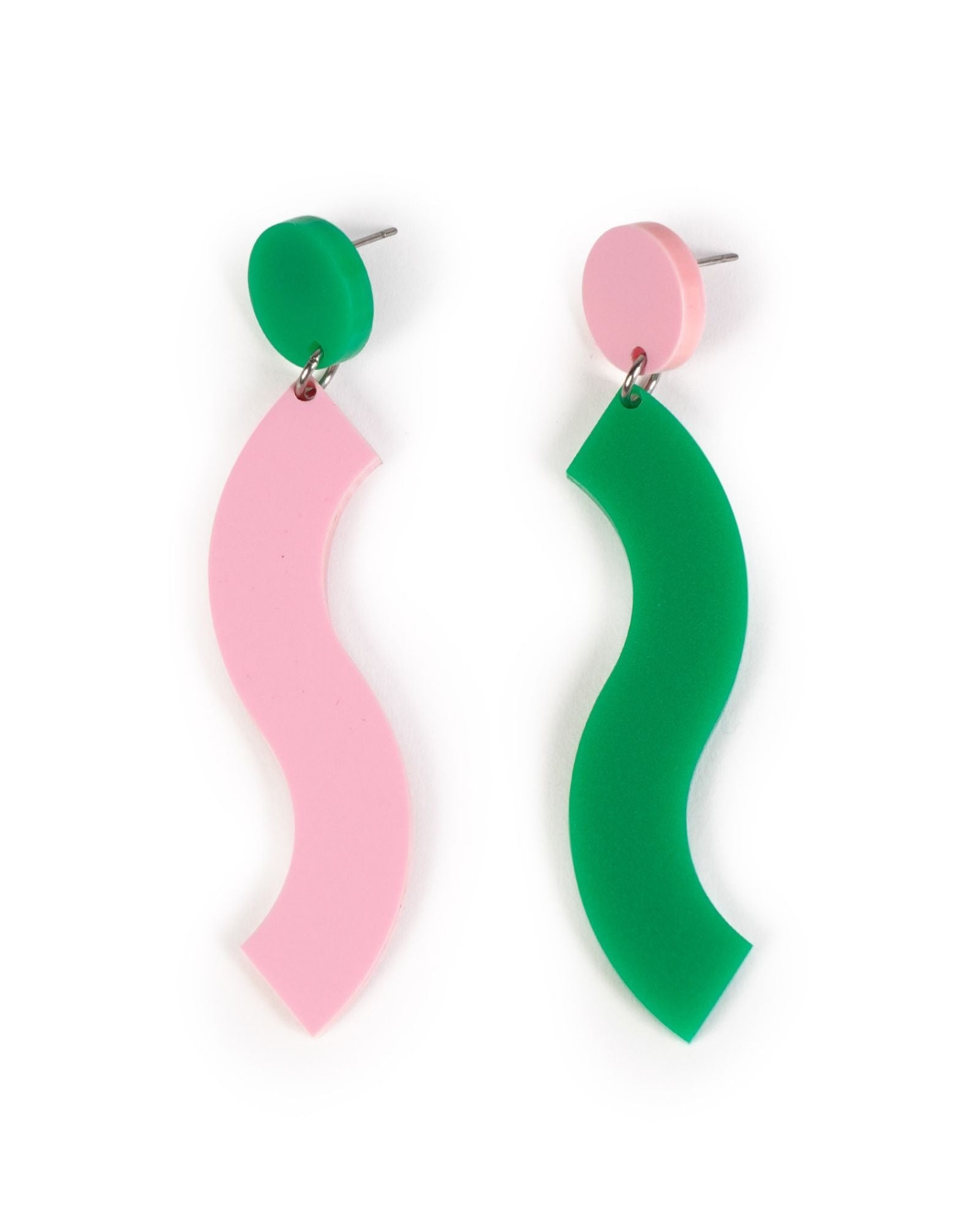 Pink & Green Wave Dangle Earrings